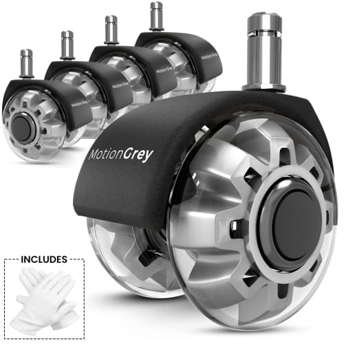 MotionGrey Office Chair Dual Caster Wheels -Auto- Roller Blade, Ergonomic Swift Wheels, Swivel Gaming Office Chair Support for Safe Rolling on All Floor Surface (Set of 5)