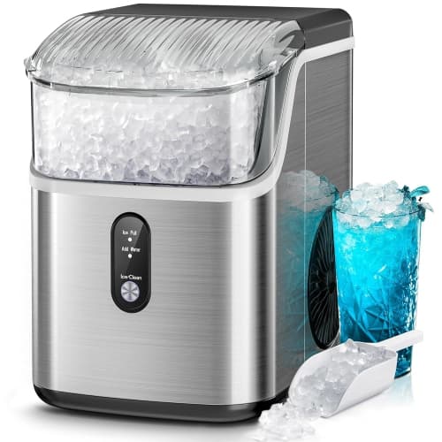 Kismile Nugget Ice Makers Countertop, Portable Ice Maker Machine with Crushed Ice, 35lbs/Day, Self-Cleaning Countertop Ice Machine - Stainless Steels Silver Upgrade