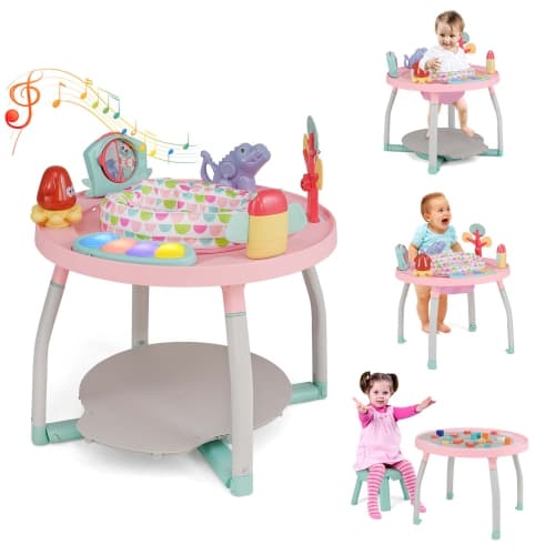 Costway 5-in-1 Baby Activity Center with Rotating Seat Removable Toys Lights & Music