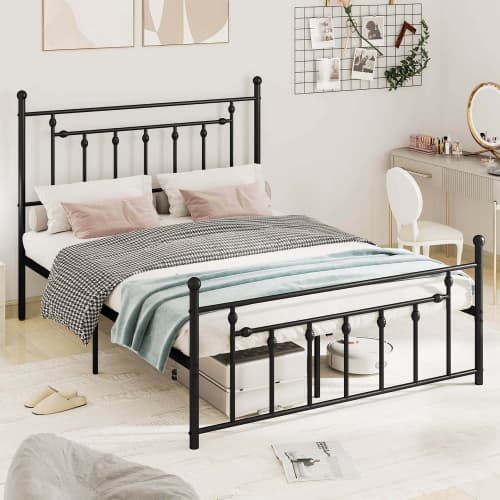 Costway Twin/Full/Queen Size Metal Bed Frame with Headboard Under-bed Storage Mattress Foundation