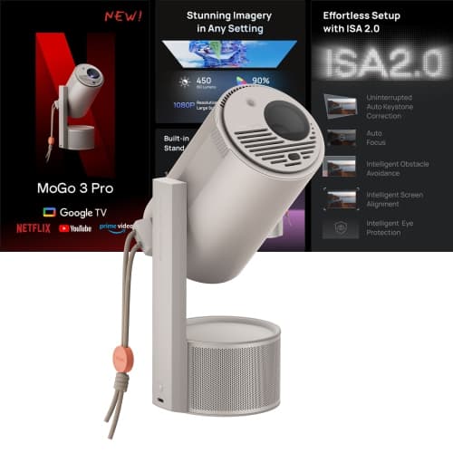Open Box - XGIMI MoGo 3 Pro Home Theatre Projector, Portable for Outdoor, 1080p, 4K Movie Support, Auto Focus/ Keystone, WiFi/Bluetooth, Speaker, Licensed Netflix
