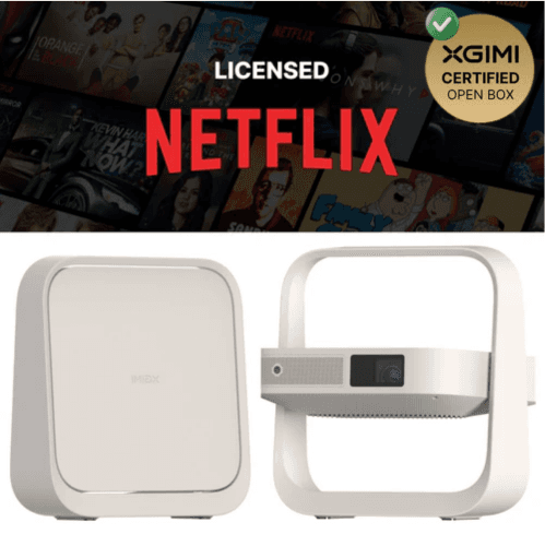 Open Box - XGIMI Elfin Flip FHD Portable Home Theatre Projector w/Stand, Mini Projector for Outdoor, 4k Video Support, SmartPhone/Wifi/Bluetooth, Speaker, Licensed Netflix