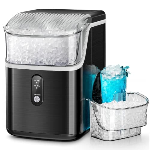 Kismile Nugget Ice Makers Countertop, 35lbs/Day, Ice Maker Machine with Self-Cleaning, Sonic Ice Makers Countertop for Home & Kitchen - Stainless Black..