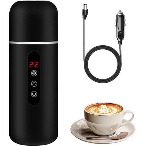 Electric Travel Kettle,12V/24V Car Coffee Warmer Kettle,Portable Hot Water Boiler,Small Hot Water Warmer with Temperature Adjustable for Tea Coffee Milk