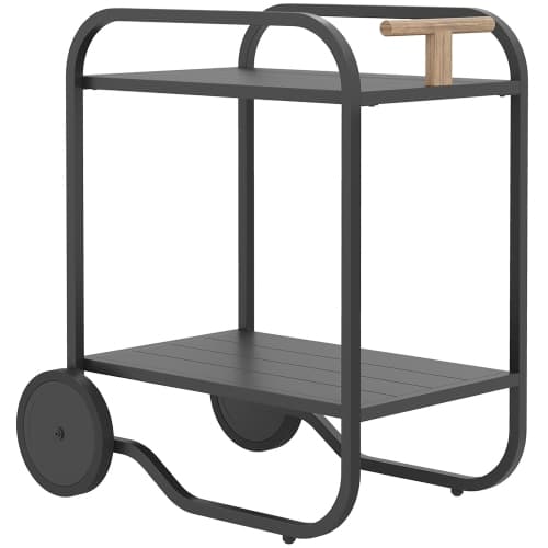 Outsunny Outdoor Grill Cart with Storage, 2-Tier Rolling Kitchen Bar Cart on Wheels with Side Handle and Steel Frame for Indoor Outdoor, Black