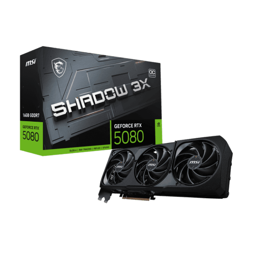 MSI GeForce RTX 5080 16G Shadow 3X OC Graphics Card (16GB GDDR7, 256-bit, Extreme Clock 2655 MHz, DisplayPort x 3 2.1a, HDMI 2.1b, NVIDIA Blackwell Architecture