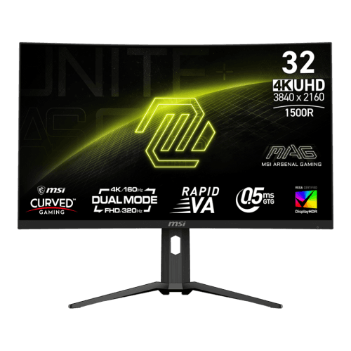 MSI 31.5" 3840 x 2160 (UHD) Dual mode 160Hz UHD / 320Hz FHD 0.5ms (GTG) Curved Rapid VA HDMI™ 2.1 Gaming Monitor Tilt Height adjustable (MAG 321CUPDF)