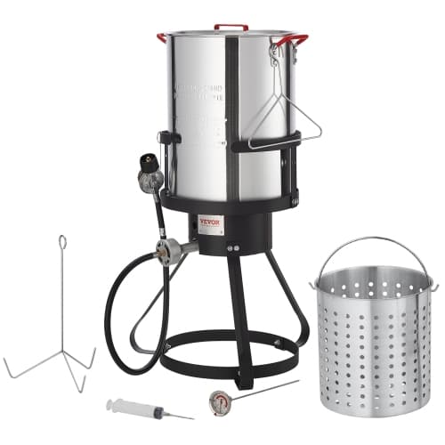 VEVOR 30-qt Turkey Deep Fryer, Turkey Fryer Boiler Steamer Cooker Set, Outdoor Aluminum Frying Pot, 54,000 BTU Burner Propane Gas Boiler, Includes Basket, Perforated Poultry Rack