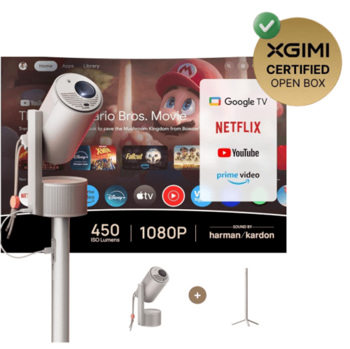 Open Box - XGIMI MoGo 3 Pro Home Projector + PowerBase Stand Bundle, Home Theatre Projector, Portable for Outdoor Movies, 4k Support, Bluetooth/Speaker, Licensed Netflix
