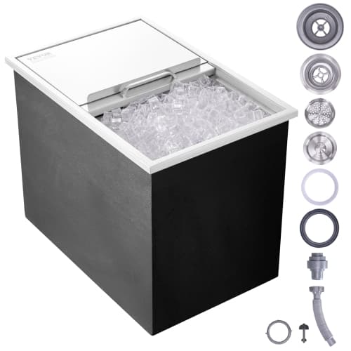 VEVOR 27"L x 18"W x 21"H Drop in Ice Chest, Stainless Steel Ice Cooler, Commercial Ice Bin with Sliding Cover, 40.9 qt Outdoor Kitchen Ice Bar, Drain-pipe and Drain Plug Included