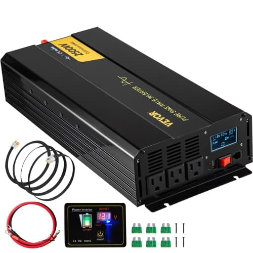 VEVOR 2500 Watt Pure Sine Wave Inverter, DC 12V to AC 120V Car Inverter, with USB Port, LCD Display, and Remote Controller Power Converter, for RV Truck Car Solar System Travel