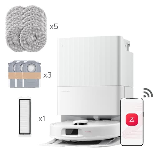 Roborock QR 798 Robot Vacuum & Mop for Hard Floors & Carpet with Auto-Emptying Dock, Mop Washing, Self-Drying, 10,000 Pa - White