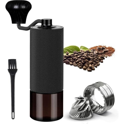 Manual Coffee Grinder, Double Bearing Positioning, Portable Conical Burr Grinder for Camping, Traveling with Hand Crank (Black)