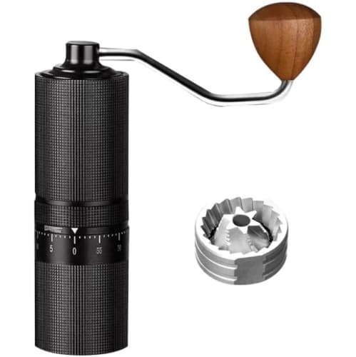Manual Coffee Grinder, 28g Capacity, CNC Stainless Steel, Conical Burrs, Externally Adjustable Settings, 6 Stars (Black)