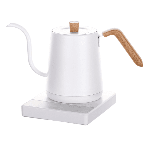 White Wood Grain Compact Electric Gooseneck Kettle - 0.8L, 1000W Fast Boil, Precise Temp Control (40-90°C), Ideal for Pour-Over Coffee & Tea