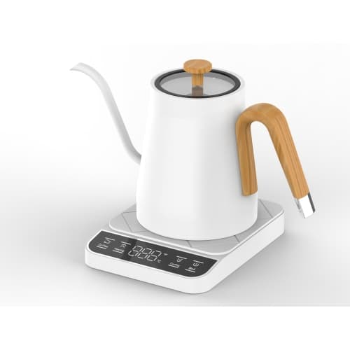 Smart hand-pour electric kettle – accurate temperature display, touch panel, 24-hour heat preservation, gooseneck spout, stainless steel design (wood grain color)