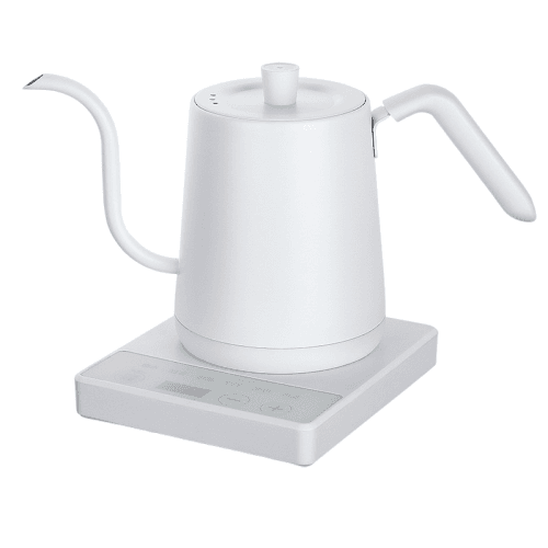 White Compact Electric Gooseneck Kettle - 0.8L, 1000W Fast Boil, Precise Temp Control (40-90°C), Ideal for Pour-Over Coffee & Tea