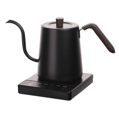 Black Wood Grain Compact Electric Gooseneck Kettle - 0.8L, 1000W Fast Boil, Precise Temp Control (40-90°C), Ideal for Pour-Over Coffee & Tea