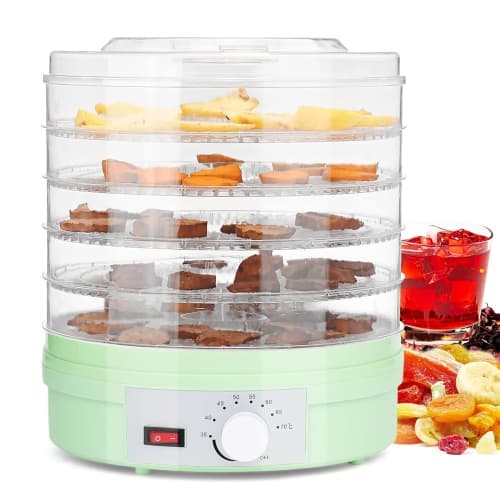 Deshidratador de frutas y verduras o secador de alimentos para frutas, verduras y carne seca, rango de temperatura ajustable de 35 a 70°C, 5 bandejas apilables, potencia 350W