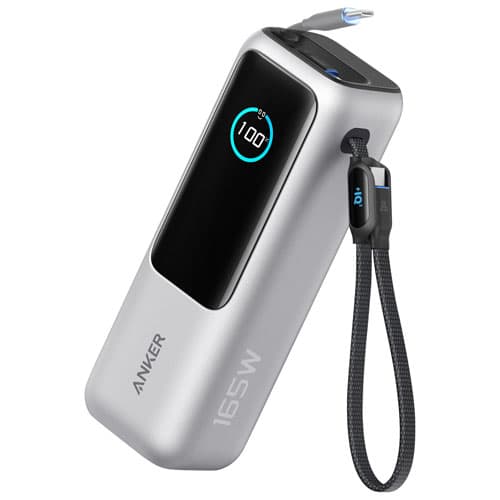 Anker 25000 mAh 165W Multiport Power Bank with Built-in Retractable Cable - Silver