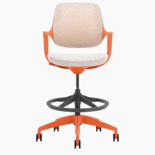 Desky Evoque Low Back Office Chair – Orange + White Mesh With Drafting Kit, Task Seat, Adjustable Height & Lumbar Support