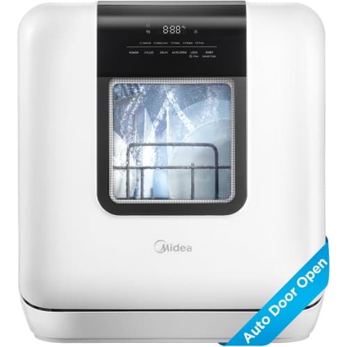 Midea Countertop Portable Dishwasher, 6L Built-in Water Tank, No Hookup Required, 5 Wash Programs, Auto Door Open Drying, for Apartments & RVs, White