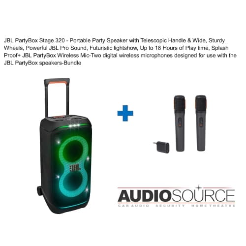 JBL PartyBox Stage 320 - Portable Party Speaker(Black) + Digital JBL PartyBox Wireless Mic(2)-Bundle