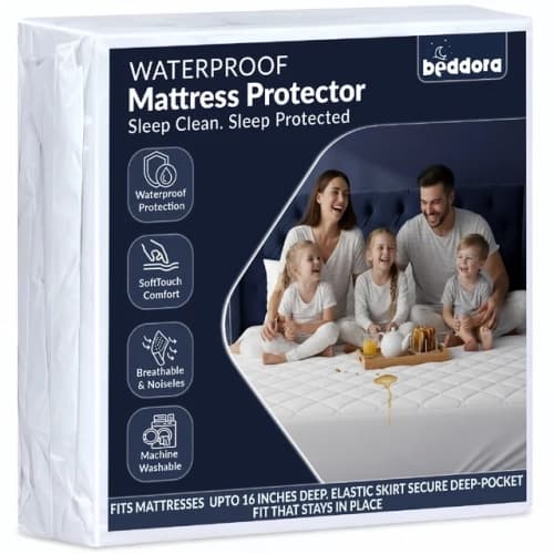 Beddora Waterproof Mattress Protector – Quilted, Breathable, 14" Deep Pocket – Soft, Quiet, Machine Washable – Queen – White