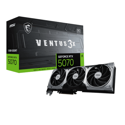 MSI GeForce RTX 5070 12G Ventus 3X OC Graphics Card (12GB GDDR7, 192-bit, Extreme Performance: 2557 MHz, DisplayPort x3 2.1a, HDMI 2.1b, NVIDIA Blackwell Architecture)