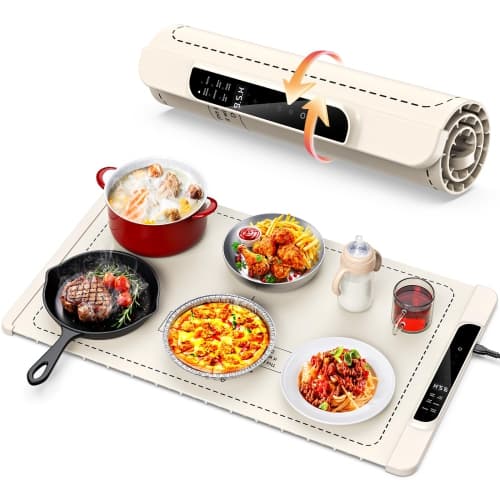 Food Warming Mat, Electric Food Warmer & Warming Tray with 6 Temperature Modes, Portable Food Warmer Mat for Dishes, Milk, Coffee, Wine & Tea