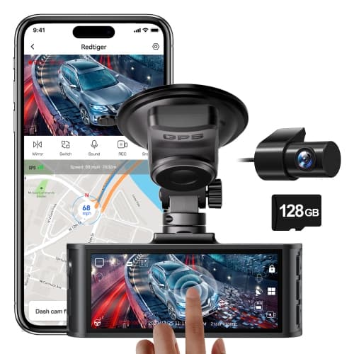 REDTIGER 4K Dual Dash Cam, STARVIS 2 Sensor, 3.18", 128GB Card, Voice Control