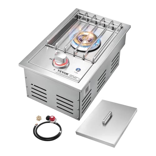 VEVOR 17,000BTU Single Grilling Side Burner, Liquid Propane Side Burner for Outdoor Kitchen, Convertible to Natural Gas, 304 Stainless Steel Built-in Single Grill Burners with LED