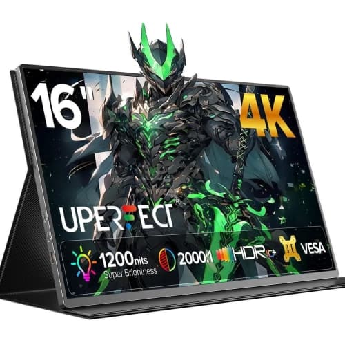 UPERFECT 16" 4K Portable Monitor - 1200 Nits True Brightness, 1MS FreeSync, 2000:1 Contrast, USB-C/HDMI, VESA & Smart Case for Laptops, Consoles & More