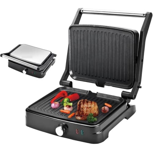 Panini Press Grill Sandwich Maker,Electric Panini Grill with Adjustable Temperature,180° Open Sandwich Maker with Non-Stick Pan,Indoor Grill for Grilling Steaks Burger