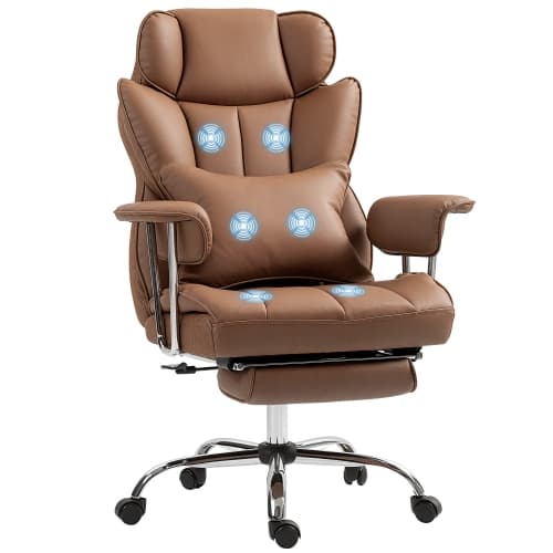 HOMCOM 400LBS Massage Office Chair with 6-Point Vibration, PU Leather Executive Office Chair with Footrest and Lumbar Support, High Back, Timer, Reclining, Brown
