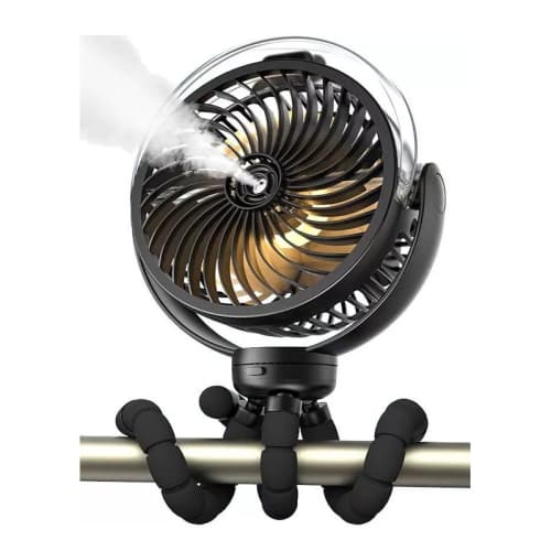 Spray Stroller Fan, USB Rechargeable Portable Octopus Fan with Light and 360° Rotation for Baby, Office, Travel, Treadmill, Outdoor