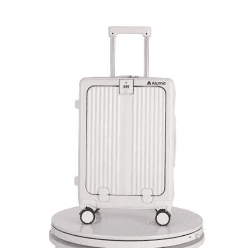 Aluma Solis Carry-On – Sleek Travel Luggage with Laptop Pocket, Phone Stand & 360° Wheels - White