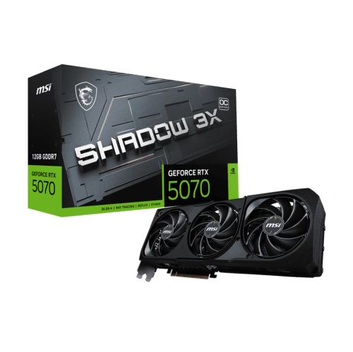 MSI GeForce RTX 5070 12G SHADOW 3X OC Graphics Card, GDDR7 12G, PCI-E 5, 28Gbps, 192 bits, TBC, HDMI 1 (2.1b), DP 3 (2.1a)