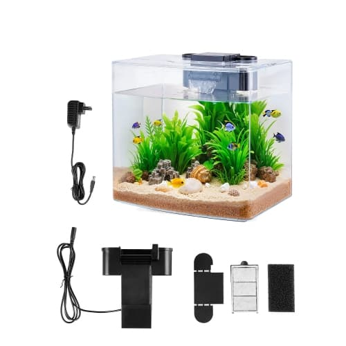 VEVOR 3.5 Gallon Fish Tank Aquarium, Arch Ultra-Clear GPPS Starter Smart Tank Adjustable 3-Color Lighting, Self Cleaning System for Freshwater/Saltwater Fish-Home, Office, Pet Use