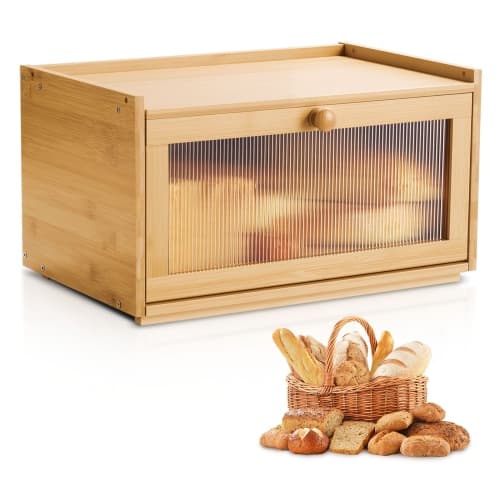 VEVOR Bread Box for Kitchen Counter, Large Capacity Bamboo Bread Storage Container, Farmhouse Wooden Breadbox Organizer for Homemade Bread, Storage Holder Bin with, Natural