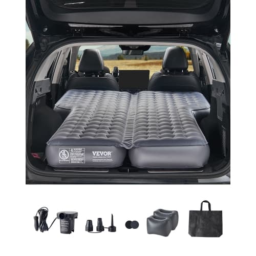 VEVOR Car Air Mattress, Inflatable Car Camping Mattress, Oxford Thickened Travel Beds, Comfortable and Durable Portable Sleeping Pad with Air Pump, Nozzle, Carry Bag, Gray