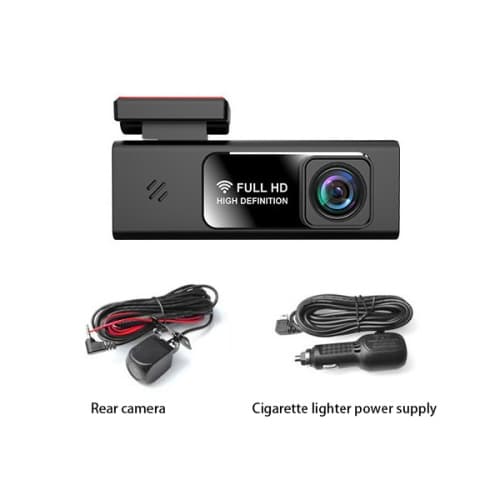 1080P Dual-Lens WiFi Dash Cam with Full HD Night Vision, Emergency Lock, and Loop Recording. Built-in Sensors and Mobile App Connectivity [Cigarette Lighter Version with 64GB Card