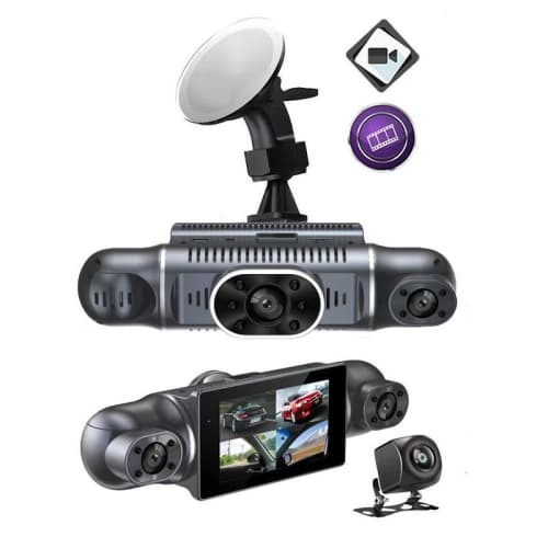 4-lens driving recorder with 1080P HD night vision, reverse camera, and parking monitoring, full vehicle coverage, collision lock, 3-inch screen,(WIFI step-down cable+GPS+64GB)