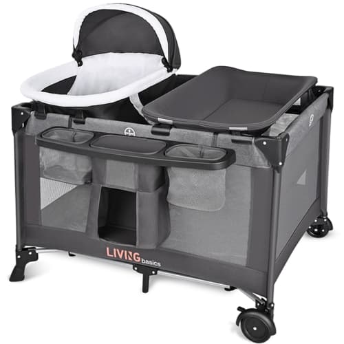 4 in 1 Baby Playard with Removable Cradle and Changing Table, Foldable Baby Crib Nursery Center with Bassinet for Home Travel Outdoor