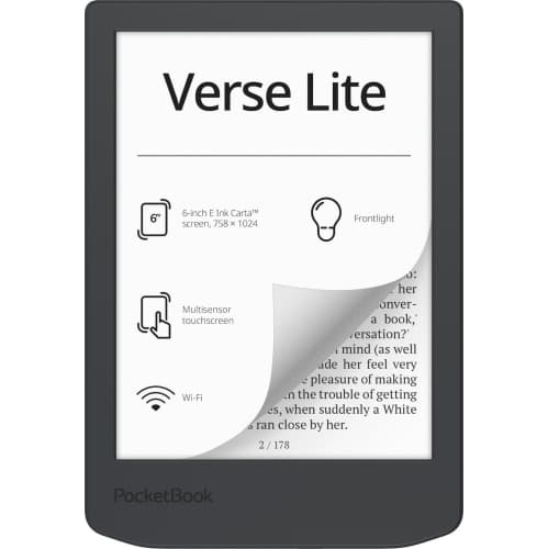 PocketBook Verse Lite – 6" E-Ink Carta Touchscreen eReader with Frontlight | Eye-Friendly, Glare-Free Display | Wi-Fi | Supports 25 Formats incl. DRM | Compact & Lightweight