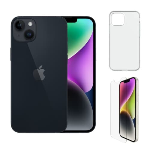 Refurbished (Excellent) - Apple iPhone 14 128GB - Midnight - Unlocked - With clear phone case and tempered glass protection