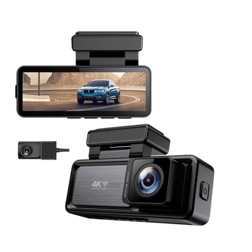 4K+1080p dual-camera dashcam, WiFi mobile connectivity, 3.2-inch screen, loop recording, G-sensor, front and rear video recording, HD wide-angle monitoring (+128GB memory card)