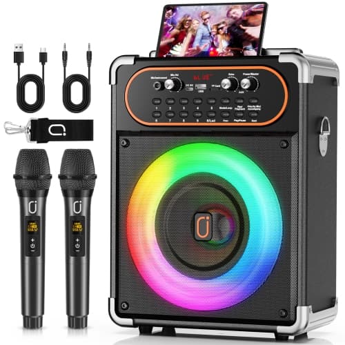 FanFun Karaoke Machine, Bluetooth Singing Machine with 2 Wireless Mics, Portable Karaoke Speaker with LED Party Lights, S68