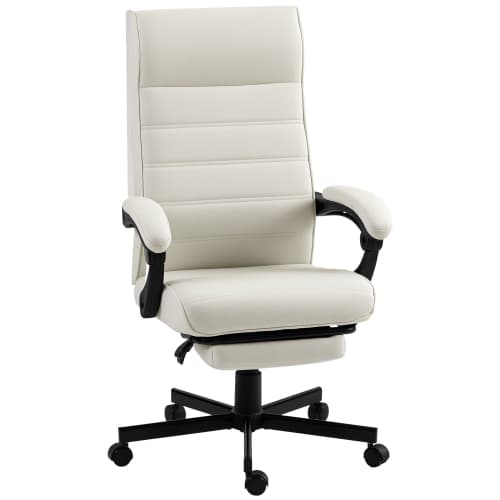 Vinsetto Office Chair, Linen High Back Computer Desk Chair, Swivel Recliner with Adjustable Height, Footrest and Padded Armrest, Cream White