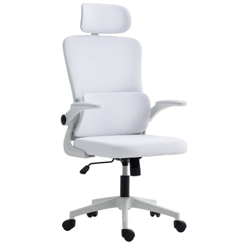Vinsetto Ergonomic Office Chair with Auto-Adaptive Lumbar Support, High Back Desk Chair with Adjustable Headrest & Height, Rotatable Arm, Rock Function for Office, Cream White